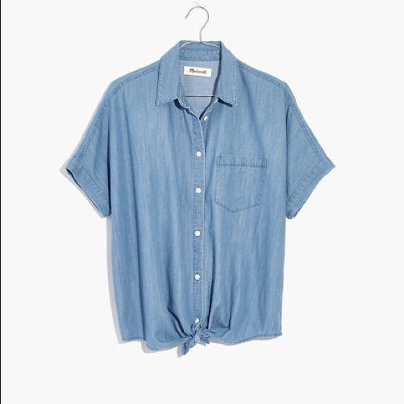 Madewell Denim Short Sleeve Tie Waist Top NWT - Picture 5 of 9
